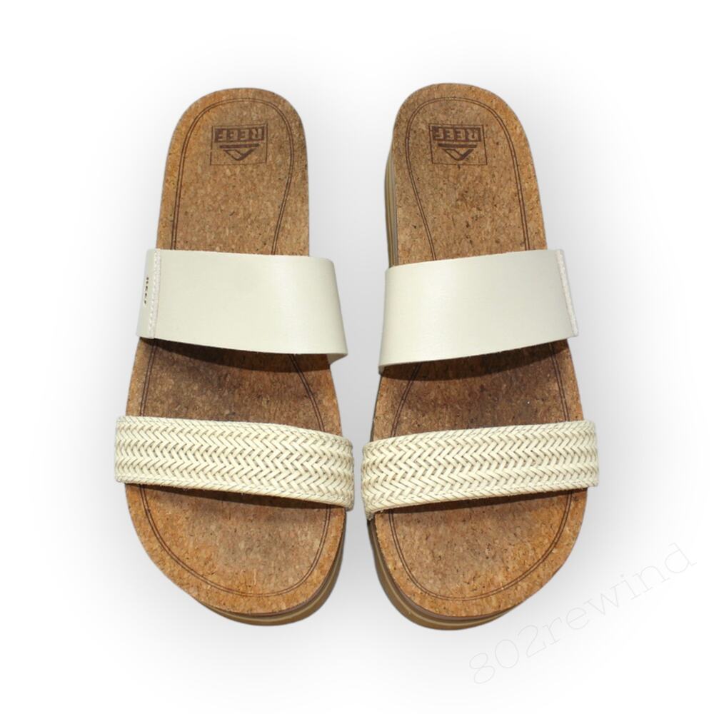 Reef Cushion Vista Hi Women 12 Arch Support Sandals Cream Cork Chunky Lug Vegan - Picture 5 of 15